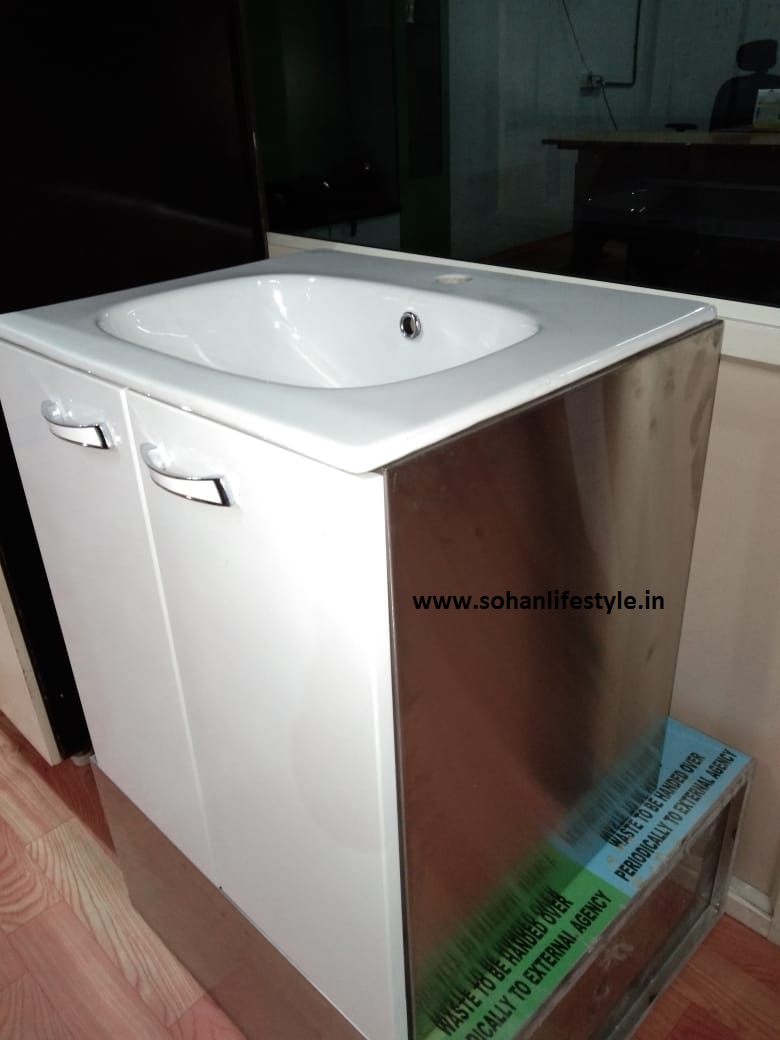 Designer Wash Basin with Stainless Steel Vanity Cabinet