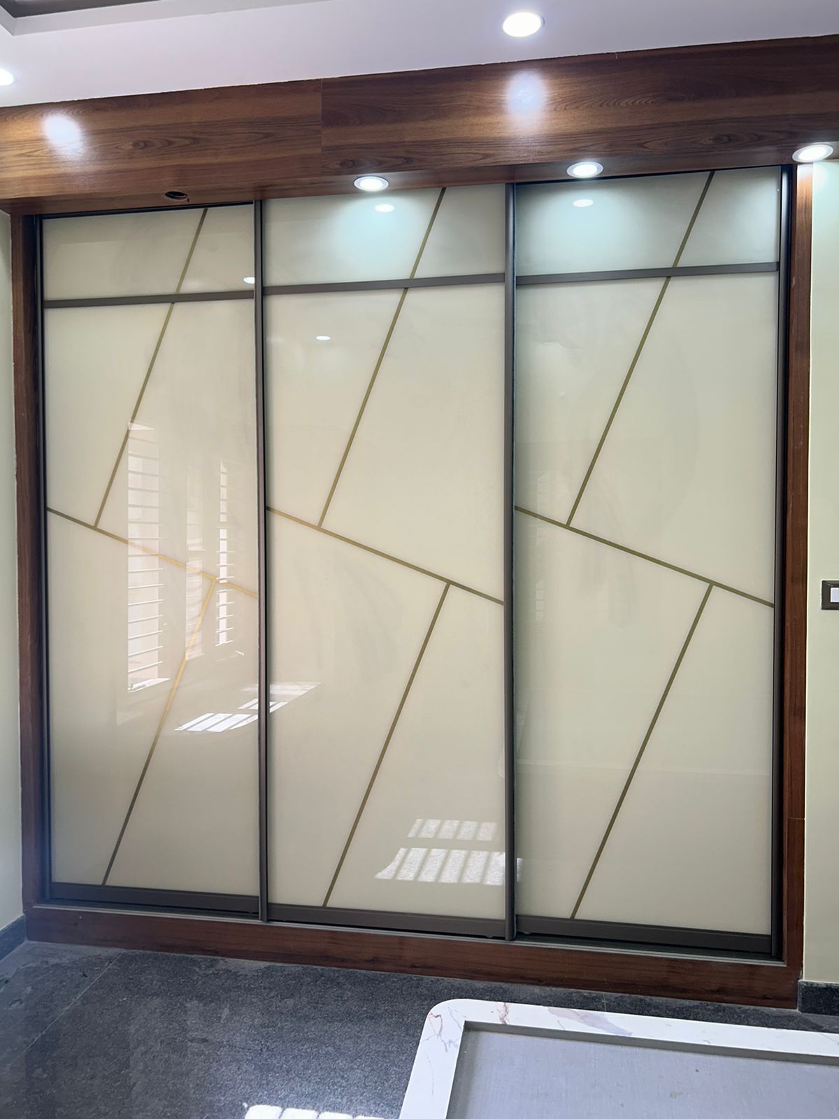 Galvanized Steel 3 Doors Aristo Glass Sliding Wardrobes Karvi Interio's 