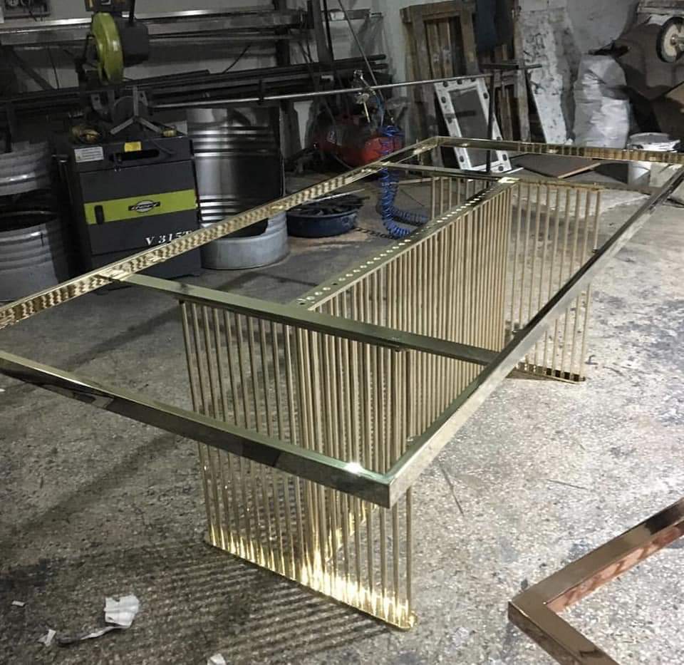 Dining Space with Stainless Steel 304 Grade Gold Rose Gold PVD Coated Dining Table Frames