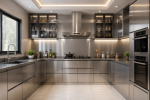 Stainless Steel Modular Kitchen Cabinets by Karvi Interio